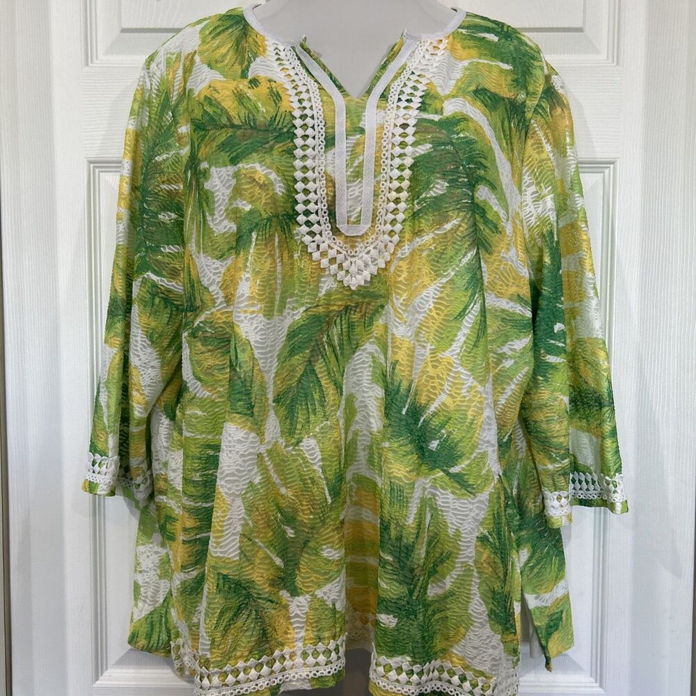 Alfred Dunner Tropical Botanical Floral Plus Size 2X Tunic Top Blouse